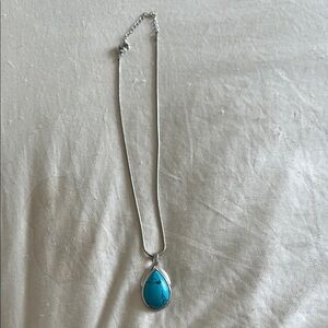 Lia Sophia Elegant Silver and Turquoise Pendant Necklace with Snake Chain Neckla